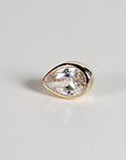 Flat-back 14k solid gold CZ diamond pear stud earrings, designed for cartilage or tragus piercings, shown close-up on a clean white background.