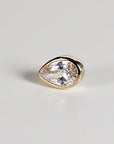 Flat-back 14k solid gold CZ diamond pear stud earrings, designed for cartilage or tragus piercings, shown close-up on a clean white background.