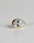Pear Cz Bezel Flat Back Earrings 14k Solid Gold, Internally Threaded Earrings, Simulated Diamond Gold Stack Studs, Valentine's Gift for Her