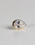 Pear CZ Bezel Set Flat Back Earrings 14k Solid Gold (single or pair)