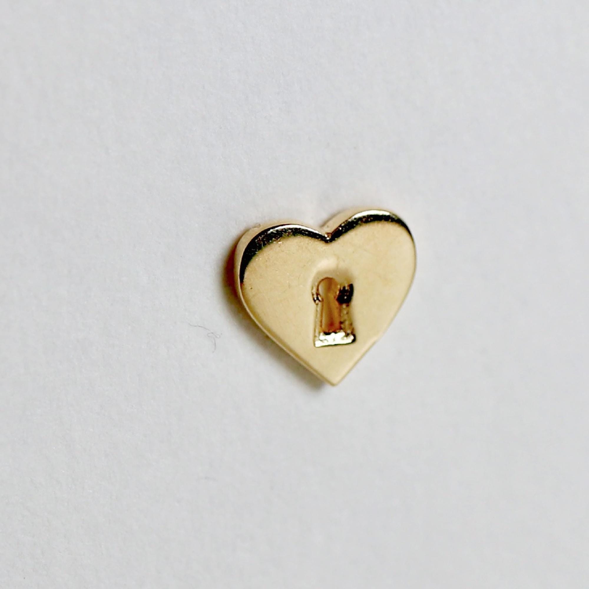 Padlock Heart Flat Back Cartilage Earrings 14k Solid Gold Internally Threaded Flat Back Earrings, Heart Studs, Tragus Valentine's Gift