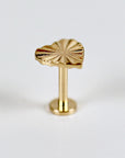 Fluted Heart Flat Back Cartilage Earrings 14k Solid Gold ( SINGLE OR PAIR)