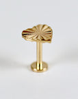Fluted Heart Flat Back Cartilage Earrings 14k Solid Gold