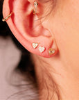 Fluted Heart Flat Back Cartilage Earrings 14k Solid Gold