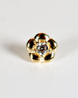 14k solid gold flat back flower earrings with CZ center, shown on a white background with internally threaded design