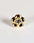 14k solid gold flat back flower earrings with CZ center, shown on a white background with internally threaded design