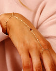Gold Slave Bracelet, Garnet Hand Chain Bracelet, Round Garnet Hand Ring, Gold Handlet Bracelet, Gemstone Hand Chain, Gift for Her
