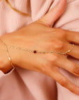 Gold Slave Bracelet, Garnet Hand Chain Bracelet