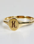 Small Oval Signet Ring 14k Solid Gold, Monogram Custom Signet Ring