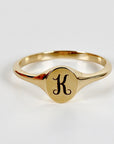 Small Oval Signet Ring 14k Solid Gold, Monogram Custom Signet Ring