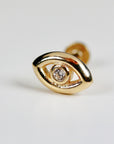 Evil Eye Flat Back Earrings 14k Solid Gold, Luck Symbol Stack Earrings