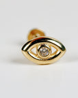 Evil Eye Flat Back Earrings 14k Solid Gold, Luck Symbol Stack Earrings