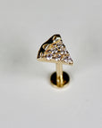Tiny Pizza Slice Flat Back Earrings 14k Solid Gold, Cz Diamond Ear Stack, Internally Threaded Earrings Studs, Tragus Earring