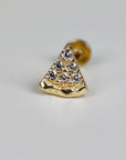 Tiny Pizza Slice Flat Back Earrings 14k Solid Gold, Cz Diamond Ear Stack, Internally Threaded Earrings Studs, Tragus Earring