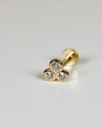 Three Cz Threaded Labret Studs Earrings 14k Solid Gold, Tiny Trio Bezel Cz Earrings, Lotus Studs, Tragus Stud, Gift for her