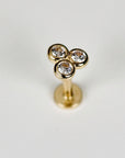 Three Cz Threaded Labret Studs Earrings 14k Solid Gold, Tiny Trio Bezel Cz Earrings, Lotus Studs, Tragus Stud, Gift for her