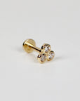 Three Cz Threaded Labret Studs Earrings 14k Solid Gold, Tiny Trio Bezel Cz Earrings, Lotus Studs, Tragus Stud, Gift for her