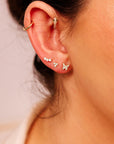 Three Cz Threaded Labret Studs Earrings 14k Solid Gold, Tiny Trio Bezel Cz Earrings, Lotus Studs, Tragus Stud, Gift for her