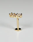 Three Stone Bar Ear Piercing 14k Solid Gold, Flat Back Earrings Cz Ear Crawler Piercing, Internally Threaded Earrings Studs, Tragus Earring