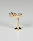 Three Stone Bar Ear Piercing 14k Solid Gold, Flat Back Earrings (SINGLE or PAIR)