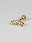 Three Stone Bar Ear Piercing 14k Solid Gold, Flat Back Earrings (SINGLE or PAIR)