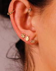 Four Leaf Clover Flat Back Stud 14k Solid Gold, Luck Symbol Stack Earrings, Internally Threaded Earrings, Cartilage Piercing, Gift for Her