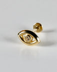 Evil Eye Flat Back Earrings 14k Solid Gold, Luck Symbol Stack Earrings