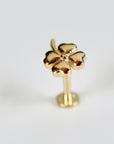Four Leaf Clover Flat Back Stud 14k Solid Gold, Luck Symbol Stack Earrings, Internally Threaded Earrings, Cartilage Piercing, Gift for Her