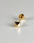 Teeny Tiny Pyramid Flat Back Earrings 14k Solid Gold, Internally Threaded Ear piercings