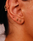 Teeny Tiny Pyramid Flat Back Earrings 14k Solid Gold, Internally Threaded Ear piercings