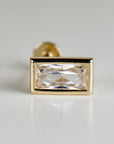 CZ Diamond Bezel Baguette Earrings 14k Solid Gold, Flat Back Internally Threaded Earrings (SINGLE)