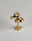 Ribbon Bow Tie Internally Threaded Flat Back Earrings 14k Solid Gold, Bow Ribbon Piercing Studs, Tragus Stud, Mom Gift
