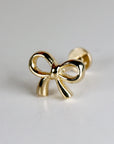 Ribbon Bow Tie Internally Threaded Flat Back Earrings 14k Solid Gold, Bow Ribbon Piercing Studs, Tragus Stud, Mom Gift