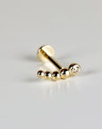 Tiny Beaded Line Internally Threaded Flat Back Earrings 14k Solid Gold, Bead Line Cz Piercing Studs, Tragus Stud, Mom Gift