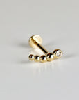 Tiny Beaded Line Internally Threaded Flat Back Earrings 14k Solid Gold