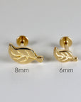 Leaf Flat Back Earrings 14k Solid Gold, Nature Stack Earrings