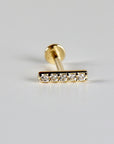 14k Solid Gold CZ Bar Flat Back Earrings, Internally Threaded Earrings Studs, Piercing For Helix, Tragus Earring, Real Gold Piercing