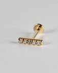 14k Solid Gold CZ Bar Flat Back Earrings, Internally Threaded Earrings Studs, Piercing For Helix, Tragus Earring, Real Gold Piercing