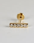 14k Solid Gold CZ Bar Flat Back Earrings, Internally Threaded Earrings Studs, Piercing For Helix, Tragus Earring, Real Gold Piercing