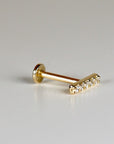 14k Solid Gold CZ Bar Flat Back Earrings, Internally Threaded Earrings Studs, Piercing For Helix, Tragus Earring, Real Gold Piercing