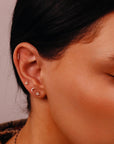 14k Solid Gold CZ Bar Flat Back Earrings, Internally Threaded Earrings Studs, Piercing For Helix, Tragus Earring, Real Gold Piercing