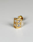 14k Solid Gold CZ 3D Rectangle Shield Flat Back Earrings, Internally Threaded Earrings Studs, Piercing For Helix, Tragus Earring, Real Gold