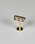 14k Solid Gold CZ 3D Rectangle Shield Flat Back Earrings, Internally Threaded Earrings Studs, Piercing For Helix, Tragus Earring, Real Gold