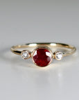 Round Red Ruby Ring 14k Solid Gold, Diamond & Ruby Engagement Ring, Unique Handmade Jewelry Anniversary Gift, Mother's Day Gift for Wife