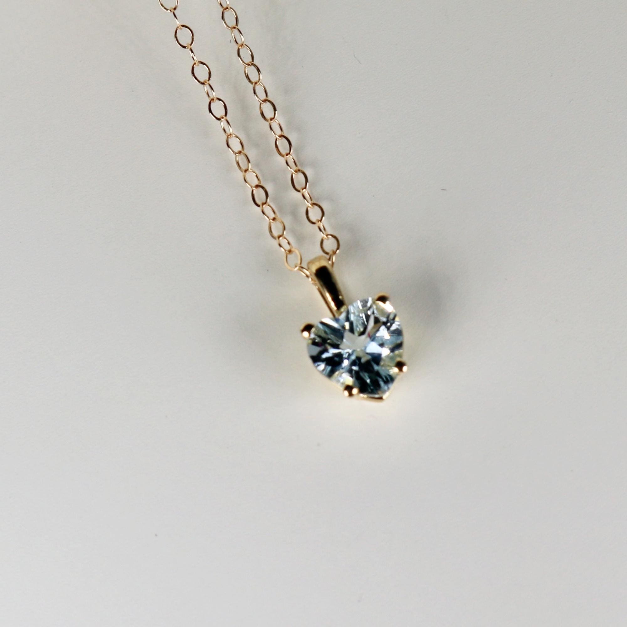 Aquamarine Necklace 14k Solid Gold, Heart Shape Aquamarine Pendant Necklace, March Birthstone Necklace, Mother's Day Gift for New Mom