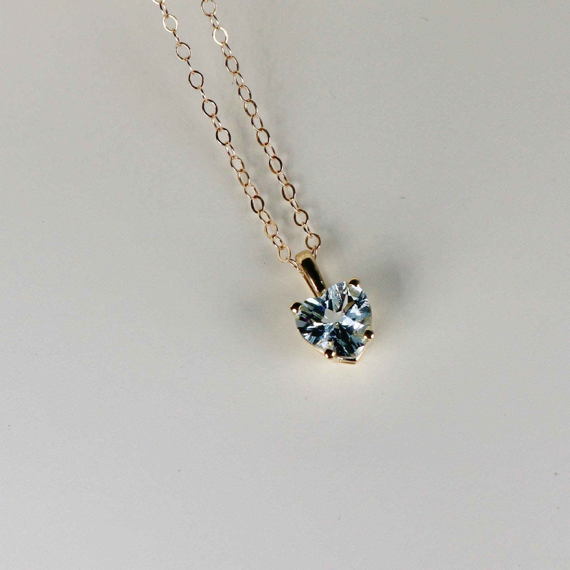 Aquamarine Necklace 14k Solid Gold, Heart Shape Aquamarine Pendant Necklace, March Birthstone Necklace, Mother's Day Gift for New Mom