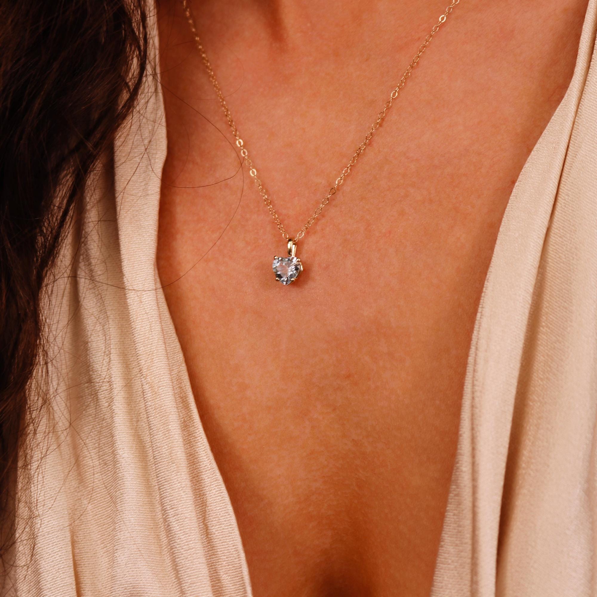 Aquamarine Necklace 14k Solid Gold, Heart Shape Aquamarine Pendant Necklace, March Birthstone Necklace, Mother's Day Gift for New Mom