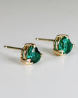 Heart Emerald Earrings 14k Solid Gold, Heart Emerald Stud Earrings