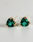 Heart Emerald Earrings 14k Solid Gold, Heart Emerald Stud Earrings, Heart Shaped Green Gemstone Earrings, May Birthstone Jewelry Gift