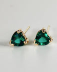 Heart Emerald Earrings 14k Solid Gold, Heart Emerald Stud Earrings